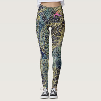 Collants imprimés botaniques Navy en or et sarcell