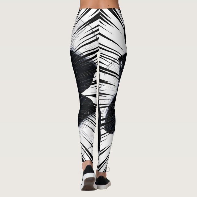 Collants Imprimés de Feuille de Palmier Noir et Bl (Dos)