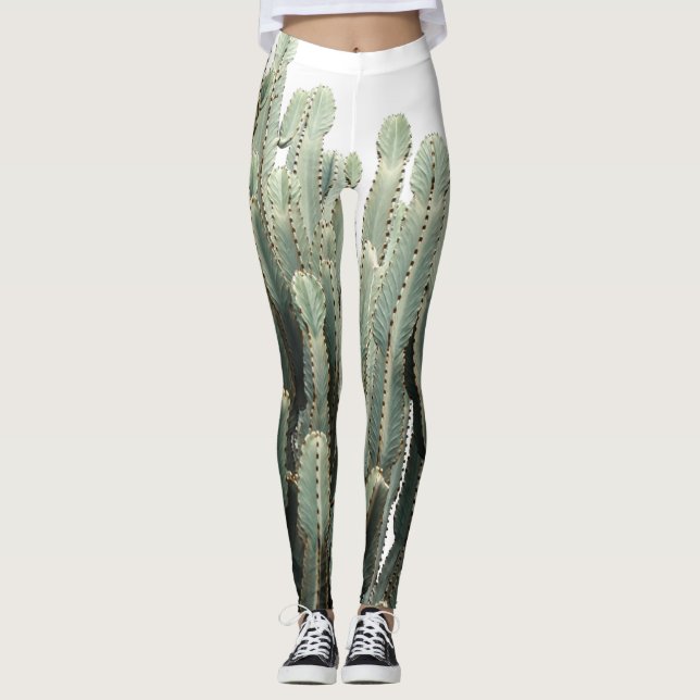 Collants imprimés de plante succulente verte funky (Devant)