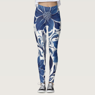 collants jardin fleur indigo