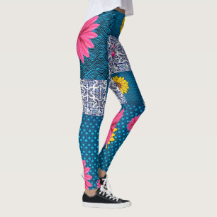 collants longs floraux bleu ciel