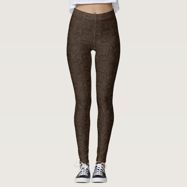 Collants marron et noirs à motif Tiki vintage (Devant)