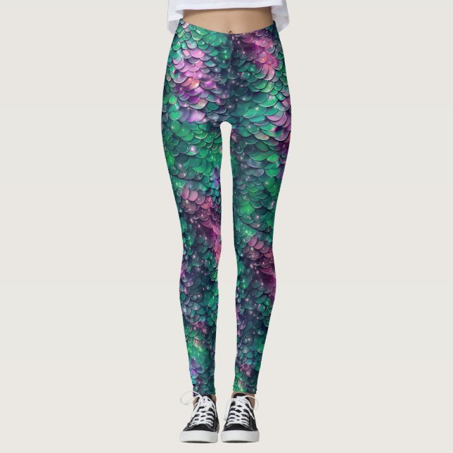 Collants Mermaid Scale Violet et Vert (Devant)