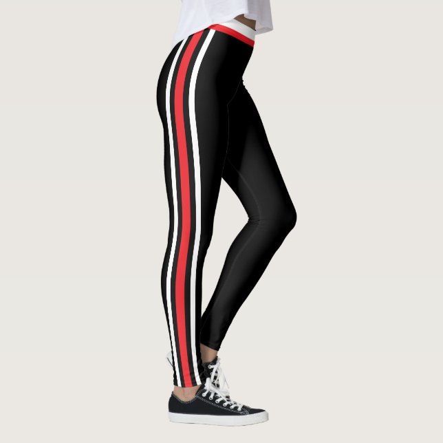 Collants noirs à rayure latérale rouge et blanc Ch (Droite)