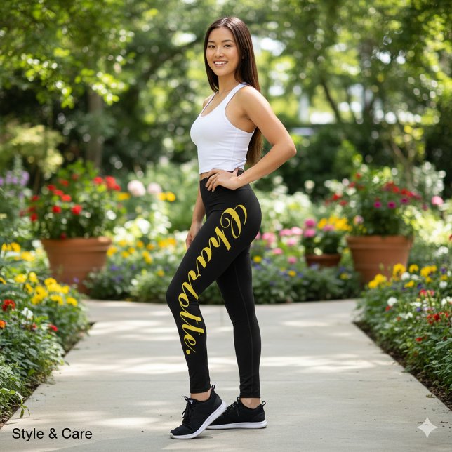 Collants noirs à texte personnalisé pour un confor (Custom Text Black Leggings for Stylish Comfort)