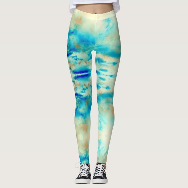 Collants nuages turquoise bleu crème abstraits (Devant)