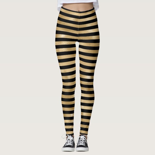Collants pour femmes rayés noir et or (Devant)