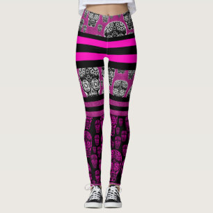Collants rayés crâne en sucre rose