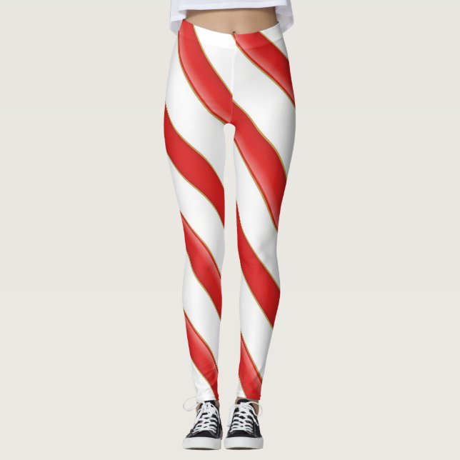 Collants rayés de bonbon de Noël en canne (Devant)