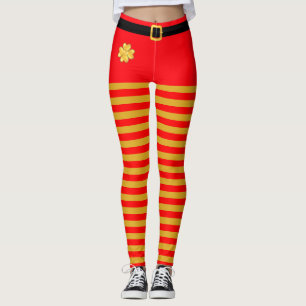 Collants rayés de lutin de Noël rouge et or