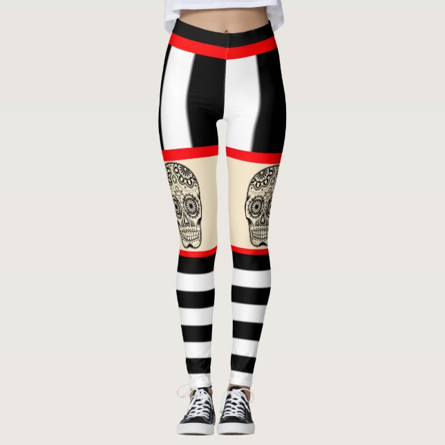 Collants rayés tatouage de crâne (Devant)