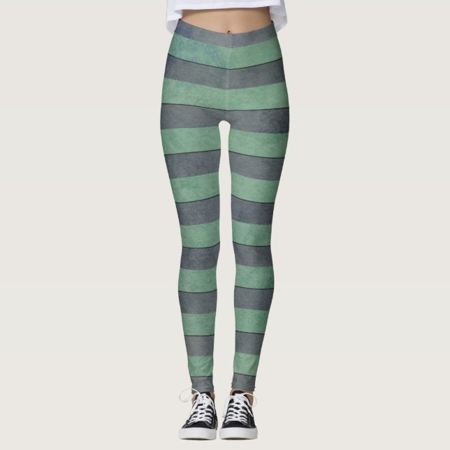 Collants rayés vert moyen et gris foncé (Devant)