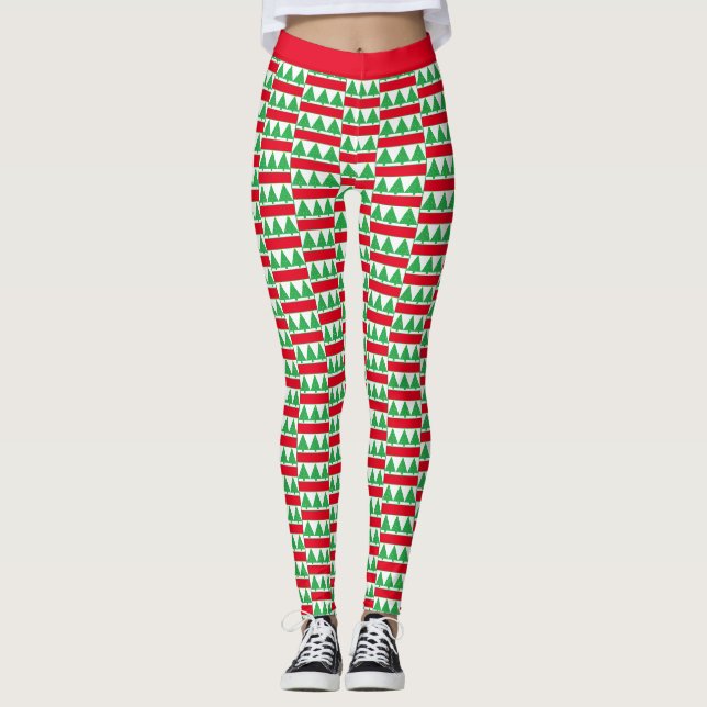 Collants rouges, blancs et verts avec des sapins d (Devant)
