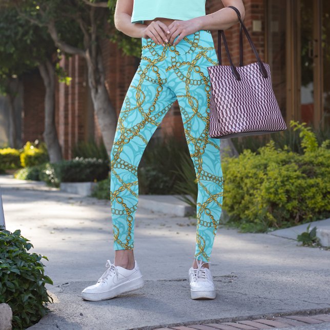 Collants sarcelle opulents avec chaînes dorées (Créateur téléchargé)