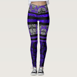 Collants Sugar Skull Rayure Bleue