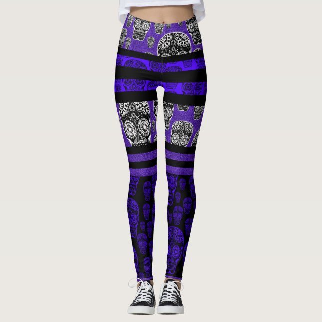 Collants Sugar Skull Rayure Bleue (Devant)