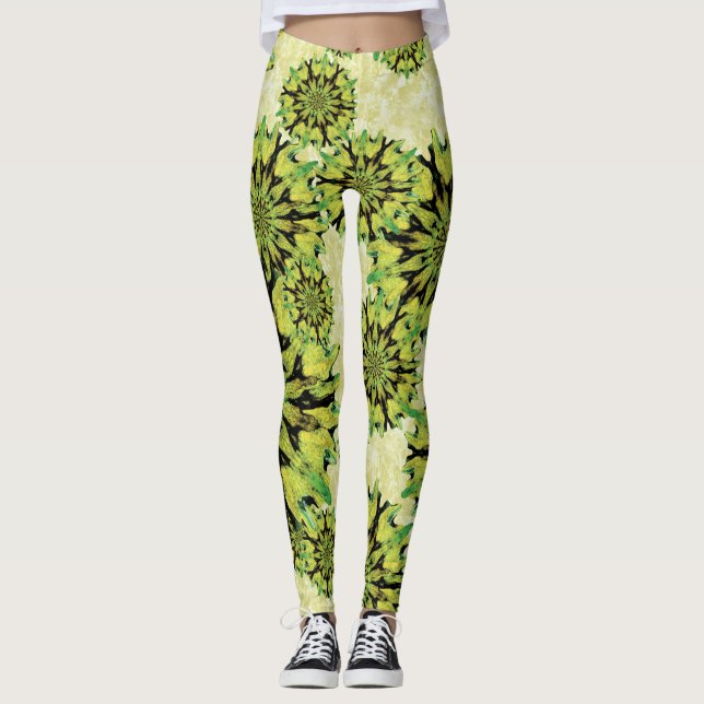 Collants verts tropicaux à cercles de corail (Devant)