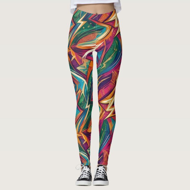 Collants vibrants abstraits géométriques pour femm (Devant)