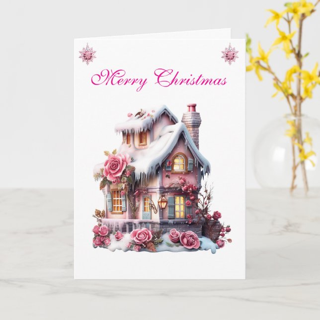 Collection de cartes de Noël rose élégant (Fleur jaune)
