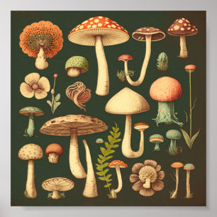 Collection de petits champignons Retro 2 Poster