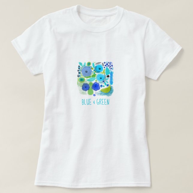 Collection de t-shirts illustrés bleu et vert (Design devant)