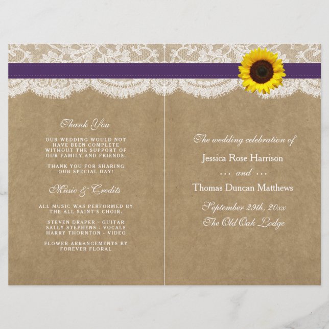 Collection Kraft, dentelle et tournesol - violet (Devant)