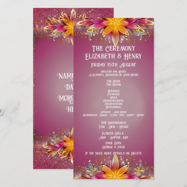 Collection Mariage d'élégance florale rose (Devant / Derrière)