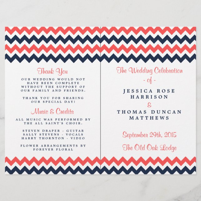 Collection Mariage moderne Chevron Marine & Coral (Devant)