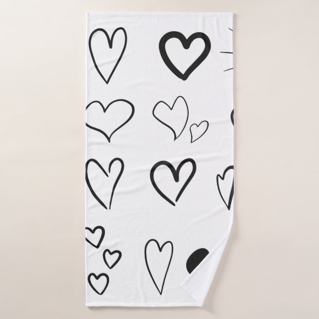 Collection of hand drawn hearts isolated on white  (Serviette de bain)