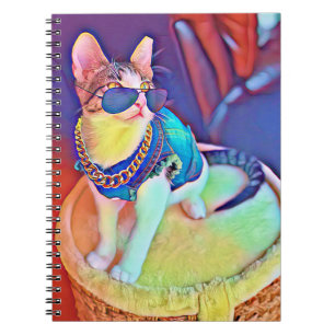COLLÈGE CARNET EN CAOUTCHOUC CHAT COOL AVEC LUNETT