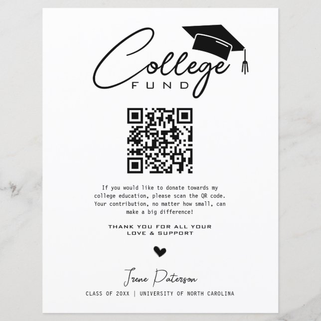 College Fund Qr Code Black White Graduation Modern (Devant)