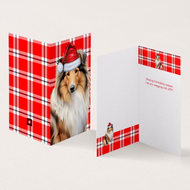 Collie Chien avec Holiday Red Plaid Noël (Inside and Outside)