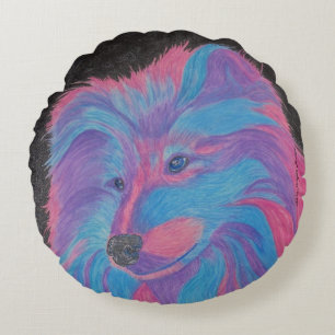 Collie Chien coloré, Coussin au crayon aquarelle