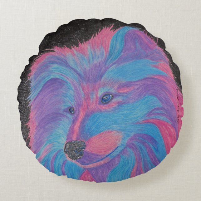Collie Chien coloré, Coussin au crayon aquarelle (Devant)