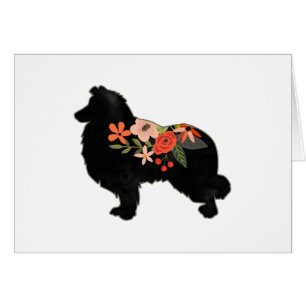 Collie Chien race Bohème Floral Silhouette Card