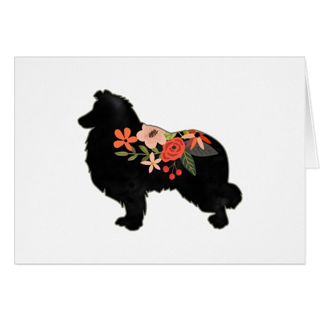 Collie Chien race Bohème Floral Silhouette Card (Devant horizontal)
