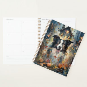 Collie de Border Halloween avec citrouilles effray