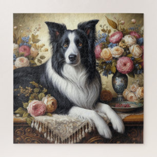 Collie de Border victorien et roses Puzzle 676 piè