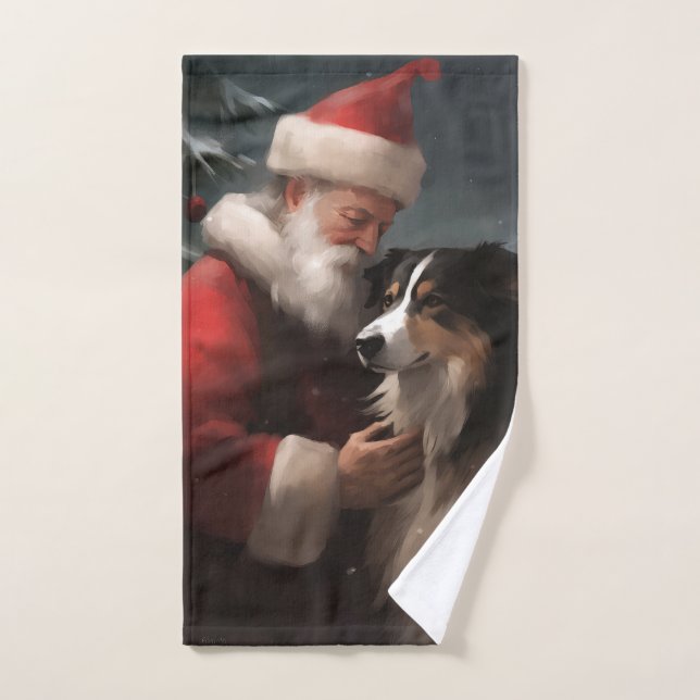 Collie frontalier avec Noël Festif du Père Noël (Serviette à main)