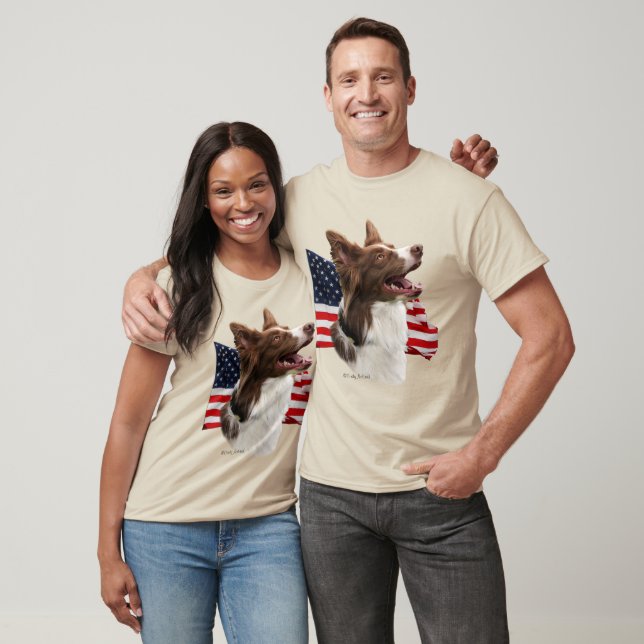 Collie frontière rouge avec t-shirt Drapeau (Unisexe)
