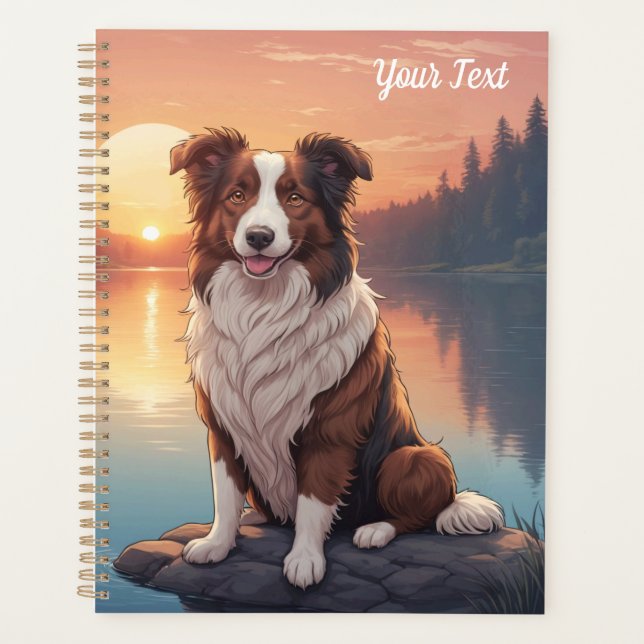 Collie rouge et blanc au bord du lac (Devant)