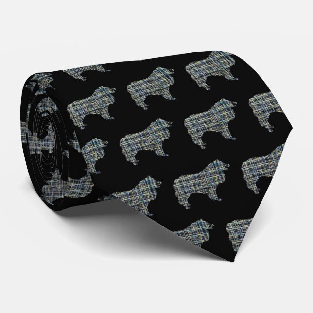 Collie Rough Dog Jaune & Black Grid Cravate noire (Roulé)
