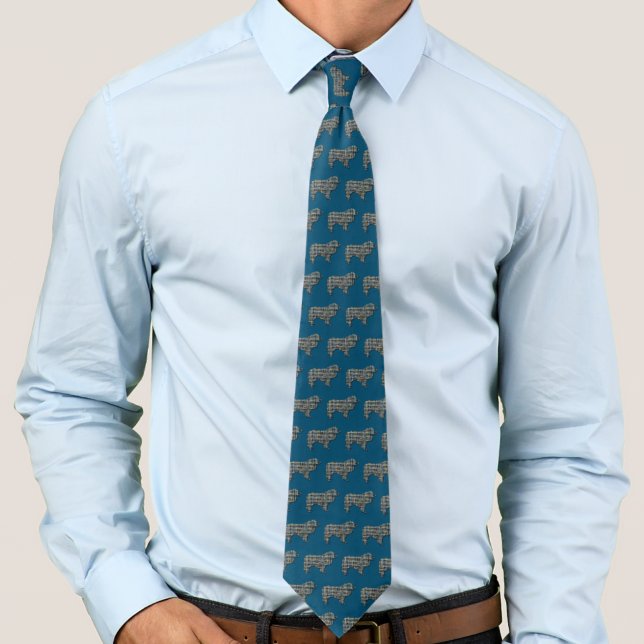 Collie Rough Dog Jaune & Noir Grille Bleu Cravate (Rough Collie dog silhouette grid blue tie)