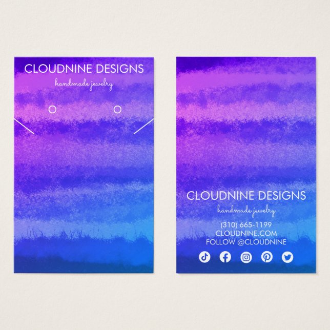Collier à oreille bleu violet Bijoux Carte d'affic (Devant & derrière)