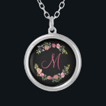 Collier Aquarelle de couleur rose, jaune et verte<br><div class="desc">Cette belle couronne fleurie aux roses,  jaunes et verts sur un arrière - plan noir fera un grand cadeau pour ce spécial un peu ou pour vous-même. Monographie avec une initiale et si vous souhaitez modifier la couleur de l'arrière - plan,  cliquez pour la customiser plus loin.</div>