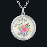 Collier Aquarelle d'espoir et d'amour de foi florale<br><div class="desc">Bouquet assez floral avec le texte de foi,  d'amour et d'espoir.</div>