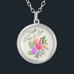 Collier Aquarelle d'espoir et d'amour de foi florale<br><div class="desc">Bouquet assez floral avec le texte de foi,  d'amour et d'espoir.</div>
