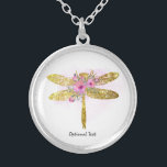 Collier *~* Aquarelle florale Parties scintillant dorée dr<br><div class="desc">PLAQUE D'ARGENT NECKLACE Intention Bijoux - rond Apaisant énergie chargée BIJOUX AVEC INTENTION (R) Définir une intention de manière positive comme " Je suis ... ... ". L'énergie vous aidera dans la transformation positive. Quand on est calme, la guérison peut se produire. Un DRAGONFLY est un symbole de transformation profonde....</div>