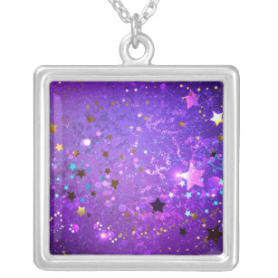 Collier Arrière - plan de feuille violet avec étoiles