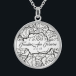 Collier B & W Rose Les Familles Sterling Sont Pour<br><div class="desc">Collier illustré en Argent Sterling avec une impression multi-roses multicouche en noir et blanc et le texte de "Familles sont pour toujours 2018" dans le script sophistiqué de Noir. Customisez ce collier avec une date spéciale ou/ou et choisissez votre style ou changez de couleurs. Ou achetez comme prévu. Disponible également...</div>